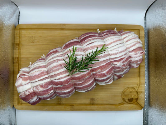 Free range turkey breasts wrapped in bacon